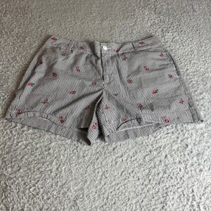 St Johns Bay Seersucker Embroidered Rose Shorts Navy White Striped Size 16